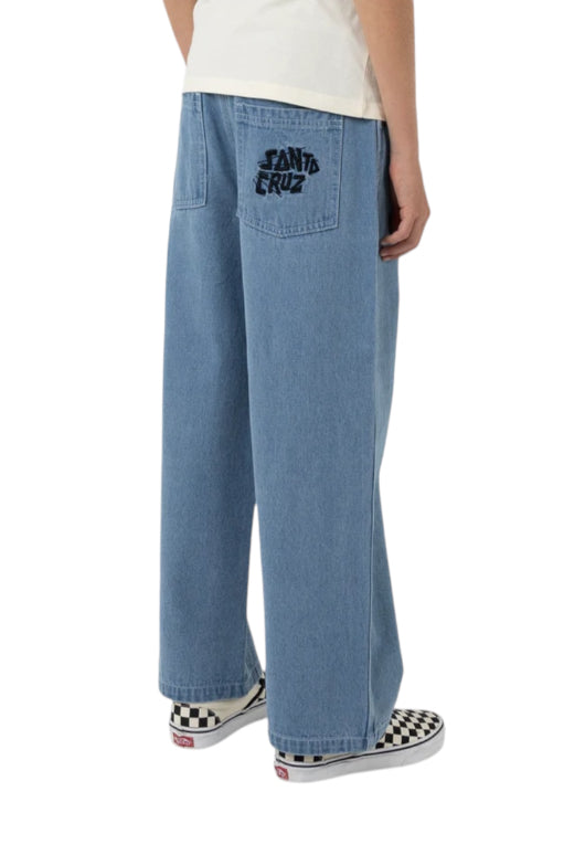 Santa Cruz Youth Yelling Stack Baggy Denim Jeans Mid Blue