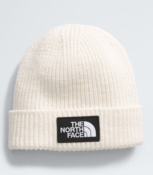North Face Kids Logo Box Cuffed Beanie White Dune