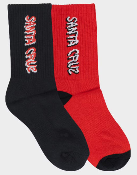 Santa Cruz Youth Screaming Wave Strip 2 Pack Socks Black/Red
