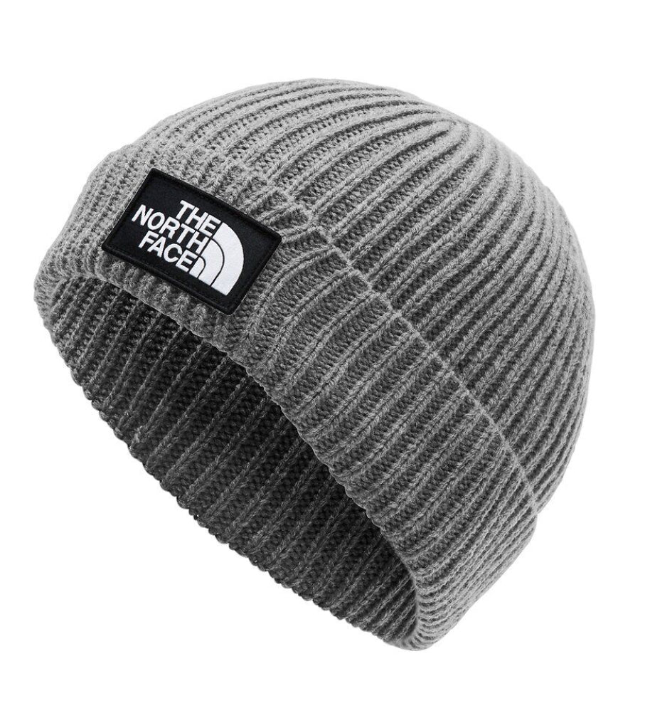 North Face Logo Box Cuffed Beanie Medium Grey Heather