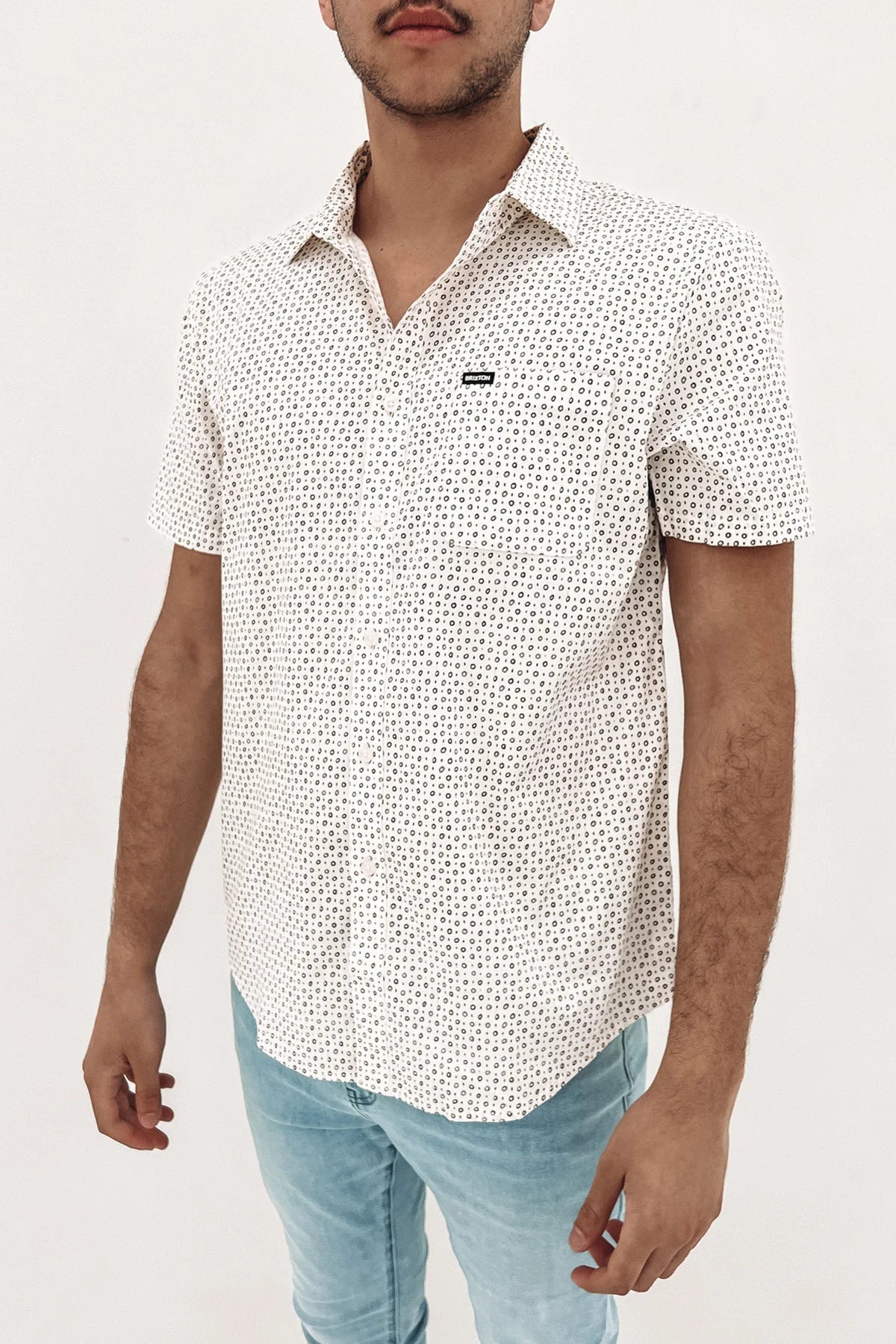 Brixton Charter Print S S Woven Shirt Off White Military Olive