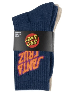 Santa Cruz Summer 76 Stack Crew Sock 2 Pack Dark Blue/Natural