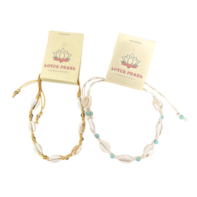 Lotus Pearl Cowrie Chain Bracelet