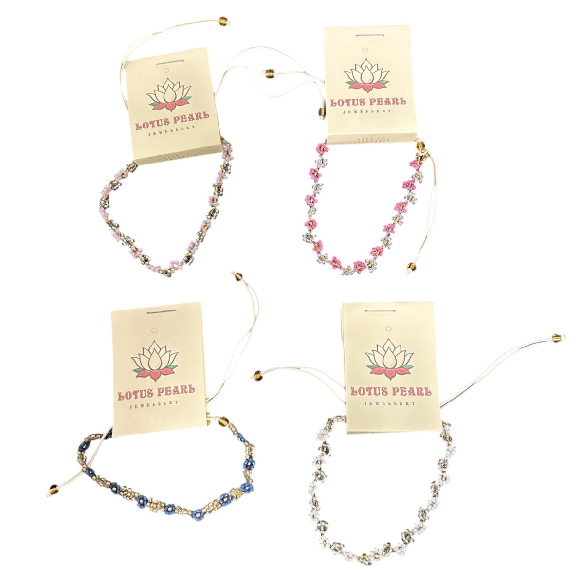 Lotus Pearl Flower Chain Bracelet set