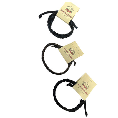 Lotus Pearl Leather Triple Braided Bracelet