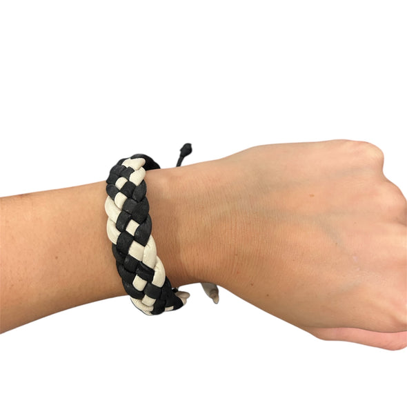 Lotus Pearl Leather Triple Braided Bracelet