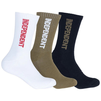 Independent	Grind Crew Sock 3 Pack White-Gravel-Black