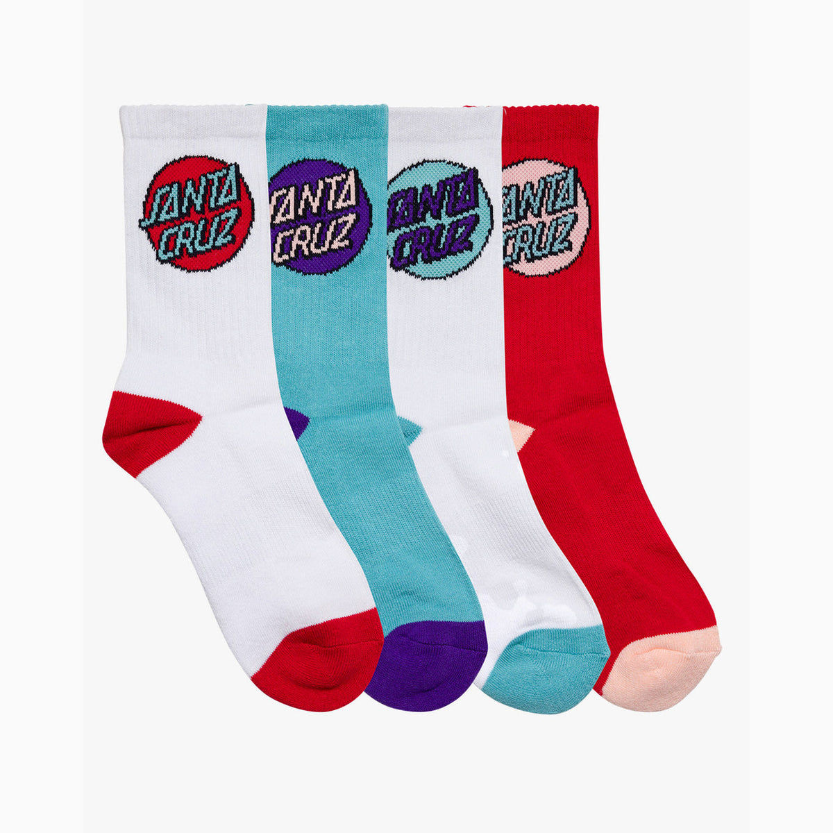 Santa Cruz Other Dot Crew Sock 4-Pack Rose-Wht-Turq-Wht