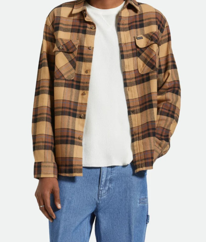 Brixton Bowery Flannel Tiger's Eye/Pinecone Brown/Wash