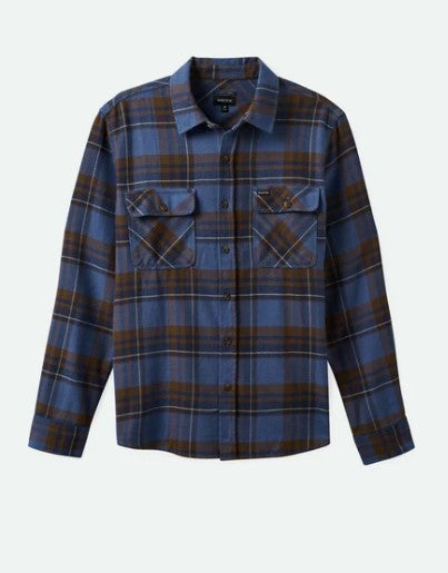 Brixton Bowery L/S Flannel Bijoue Blue/Pinecone Brown/Washed Navy