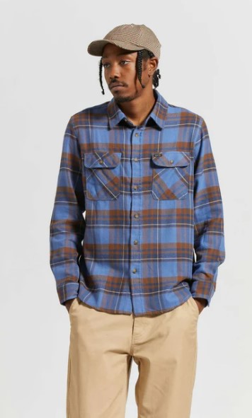 Brixton Bowery L/S Flannel Bijoue Blue/Pinecone Brown/Washed Navy