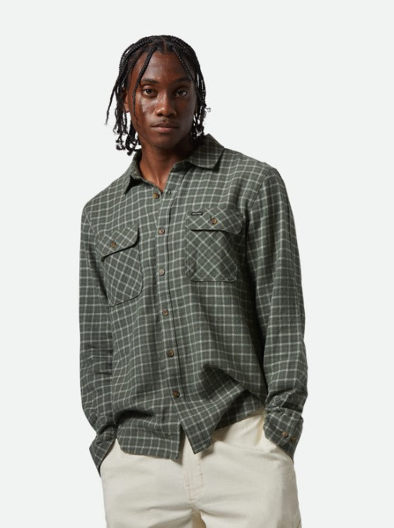 Brixton Bowery L/S Ultra Soft Flannel Ivy Green/White Cap