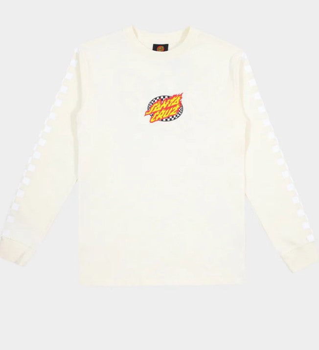 Santa Cruz Youth Goal Flame Centre Check Long Sleeve Tee Cream