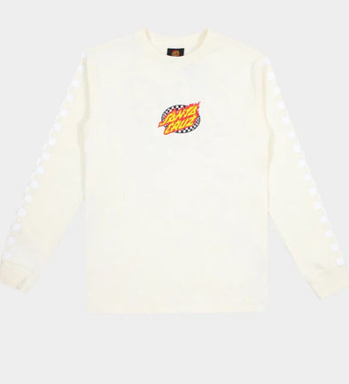 Santa Cruz Youth Goal Flame Centre Check Long Sleeve Tee Cream