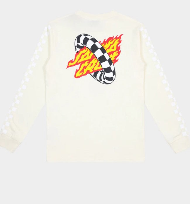 Santa Cruz Youth Goal Flame Centre Check Long Sleeve Tee Cream