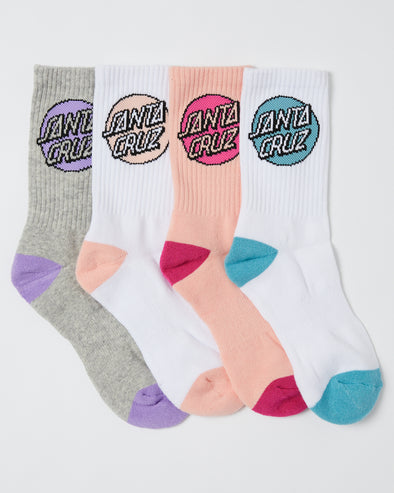 Santa Cruz Youth Other Dot White/Gmarle/Pink 4 Pack Socks