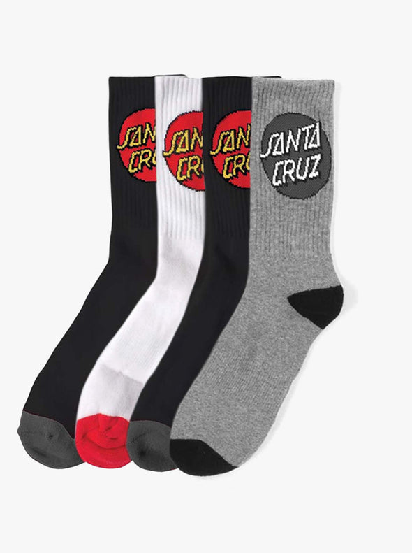 Santa Cruz Youth Classic Dot Red / Grey / Black 4 Pack Crew Sock