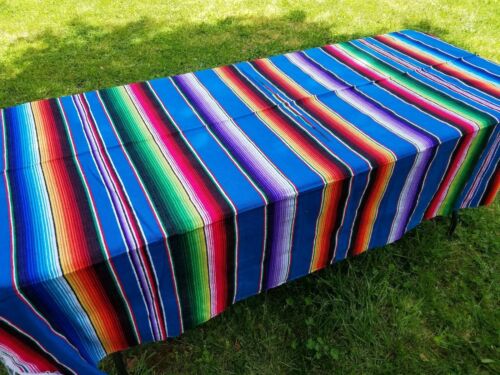 Mexican Traditional Serape Blanket Rug AQUA BLUE ASSORTED